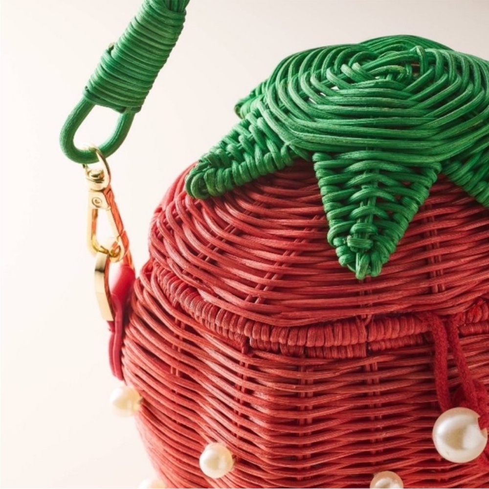 Strawberry Pearl Accent Woven Handbag - Red & Green - Picture 4 of 6